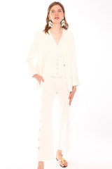 NATALIA WHITE TAYLOR LINEN TROUSERS