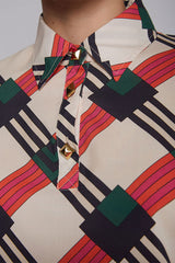 KORA GEOMETRIC PRINT ECRU ORANGE SHIRT