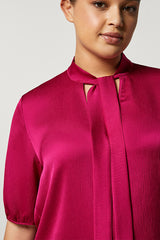 DAMIANA FUCHSIA HAMMERED SATIN BLOUSE