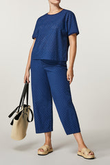 QUERCIA BLUE EYELET EMBROIDERY COTTON TROUSERS