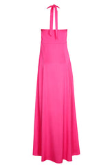 HOT PINK HALTERNECK SHINY MIDI DRESS