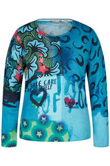 TURQUOISE MULTIPRINT PULLOVER