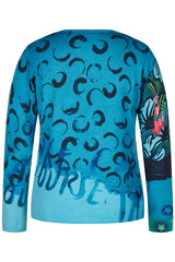 TURQUOISE MULTIPRINT PULLOVER
