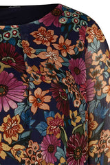 DEEP BLUE FLORAL PRINT BLOUSE