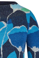TURQUOISE FLORAL JAQUARD PULLOVER