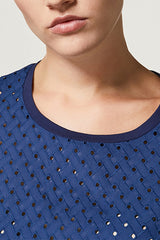 DIOMEDE BLUE EYELET EMBROIDERY COTTON T-SHIRT