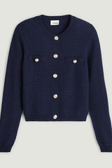 NIGHT BLUE CASHMERE SHORT CARDIGAN