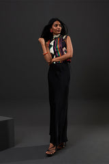 SATIN LONG GORED SKIRT