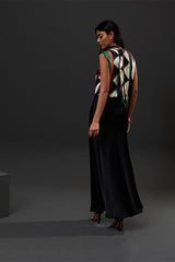 SATIN LONG GORED SKIRT