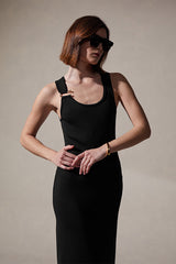 RIBBED STRETCH JERSEY SLEEVELESS DRESS