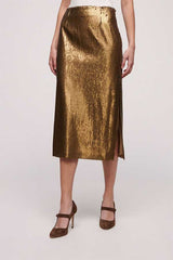 FREQUENZA BROWN SEQUINNED PENCIL SKIRT