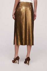 FREQUENZA BROWN SEQUINNED PENCIL SKIRT