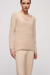CONSORTE BEIGE SEQUINNED V-NECK SWEATER