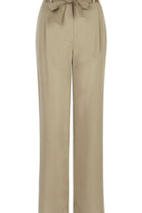 BEIGE LYOCELL BELTED TROUSERS