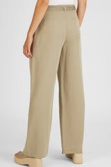 BEIGE LYOCELL BELTED TROUSERS