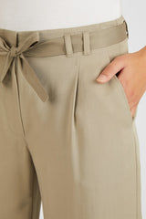 BEIGE LYOCELL BELTED TROUSERS