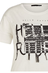 "HELLO FUTURE" FRINGED T-SHIRT
