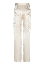 BEIGE SHINY CARGO TROUSERS