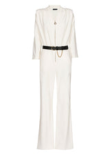 CREAM V-NECK ZIPPED JUMPSUIT