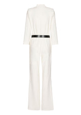 CREAM V-NECK ZIPPED JUMPSUIT