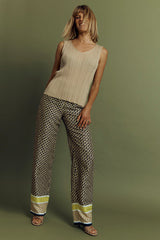 PALOMA FLOWING VISCOSE TWILL GRAPHIC PRINT TROUSERS