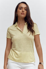 TOLEDO87 YELLOW IRIDESCENT LINEN POLO T-SHIRT