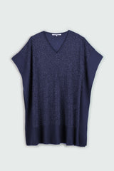 V-NECK PONCHO WITH BLADE YARN