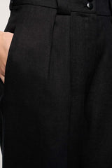 ATTRICE BLACK WIDE LINEN TROUSERS