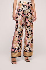 ABAD PINK BLACK FLORAL PRINT SILK TROUSERS