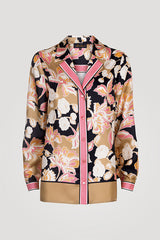 BENGALA PINK BLACK FLORAL PRINT SILK BLOUSE