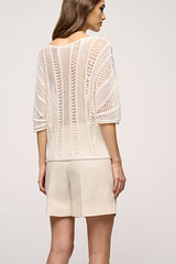 CERNIERA WHITE PERFORATED KNIT PULLOVER