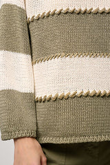 COLLA KAKI LUREX STRIPED PULLOVER