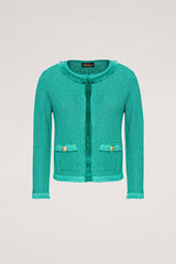 CONFORTO TURQUOISE FRINGE KNIT JACKET