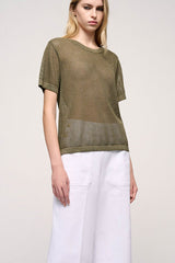 CULTO KAKI LUREX MESH TOP