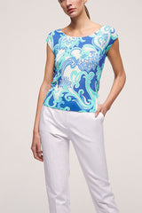 CERTEZZA JACQUARD PATTERN ROUND NECK TOP