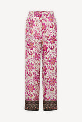EMAEL PINK FLORAL PRINT ELASTICATED WAIST TROUSERS