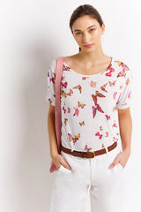 ANNY BUTTERFLY LINEN AND COTTON T-SHIRT