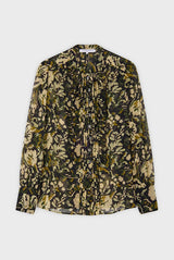 CALICA KAKI IKAT PRINT RUFFLED MUSLIN SHIRT