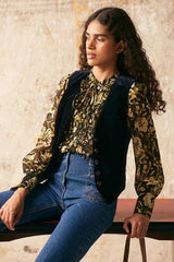 CALICA KAKI IKAT PRINT RUFFLED MUSLIN SHIRT