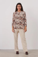CANCAN BEIGE IKAT PRINT CREPE SHIRT