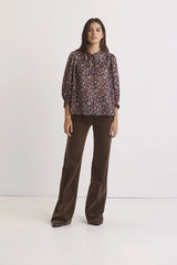 CASEY PRINTED MUSLIN ON STRIPED LAME JACQUARD BLOUSE