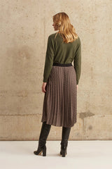 BETH HOUNDSTOOTH EFFECT PLEATED MIDI SKIRT