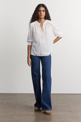 CHANTELLE ELASTICATED RUFFLED SLEEVE SATIN FEEL BLOUSE