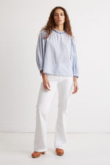 CHERYL PUFFED SLEEVE STRIPED POPLIN SHIRT