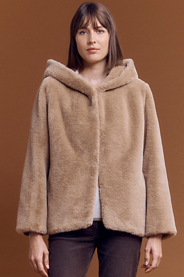 MINUIT FAUX FUR SHORT HOODED COAT