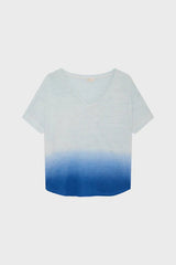 THELMA LINEN TIE-DYE V-NECK T-SHIRT
