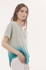 THELMA LINEN TIE-DYE V-NECK T-SHIRT