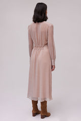 RAELLE NUDE LAMÉ FABRIC EVENING DRESS