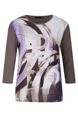 BROWN PURPLE LETTER PRINT T-SHIRT