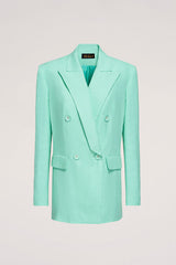 VELINA TURQUOISE DOUBLE-BREASTED LINEN JACKET